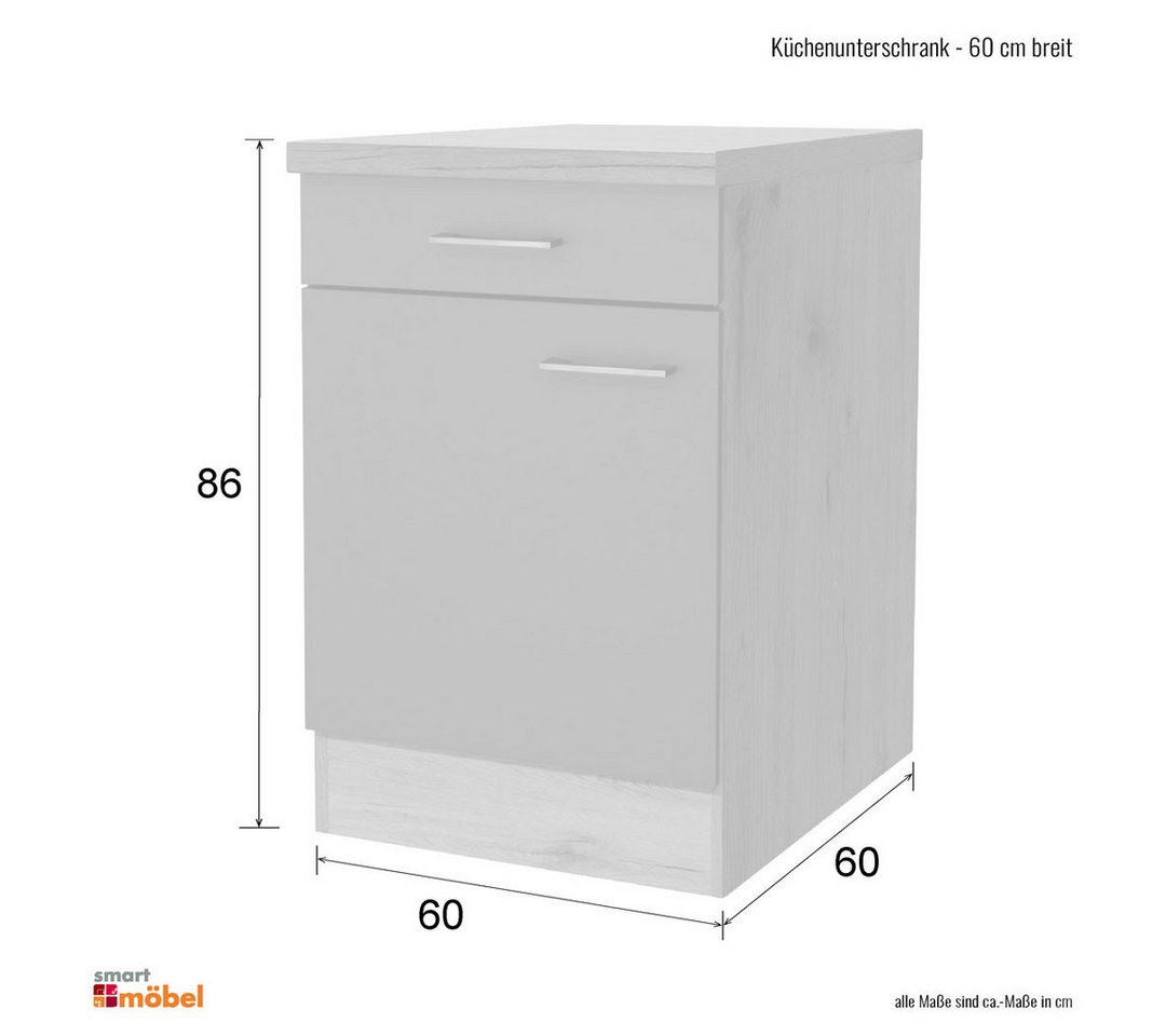 Flex-Well Unterschrank Küchenunterschrank - 60 cm breit - Hochglanz Weiß Sonoma Eiche – Valen Bild 4