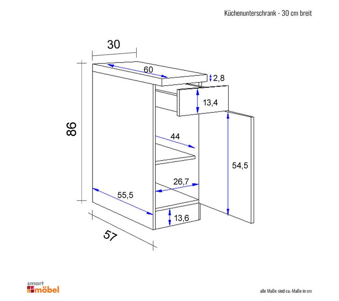 Flex-Well Unterschrank Küchenunterschrank - 30 cm breit - Weiß – Witus Bild 4