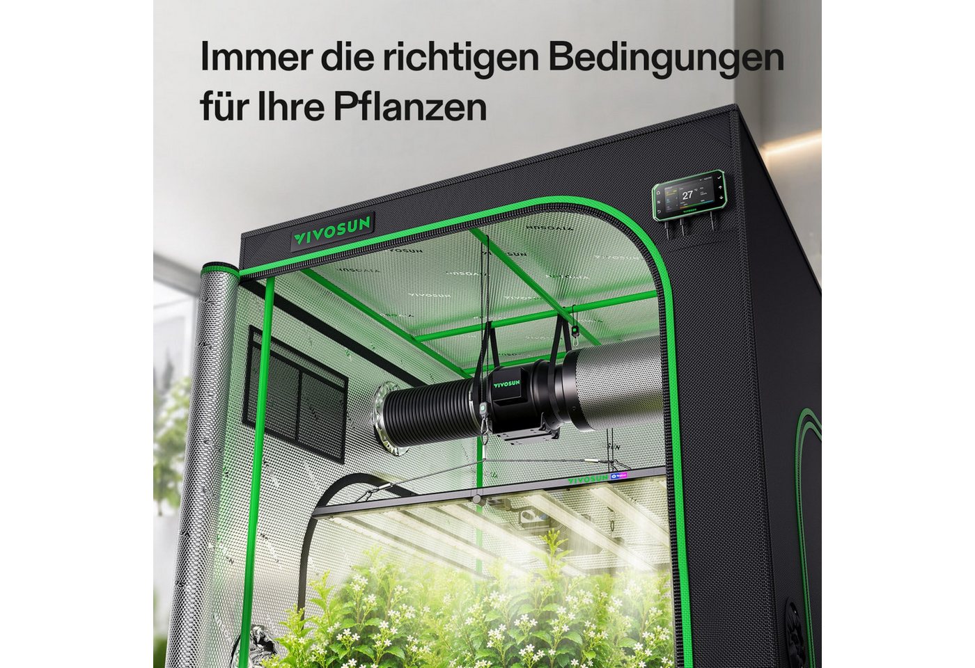 VIVOSUN Gewächshaus VIVOSUN Smart Growbox Komplettset, BxTxH: 120 x 120 x 200 cm, Komplettset inkl. Beleuchtung, Belüftung und WLAN-Steuerung, LumaLight 500W LED, G6-Abluftsystem und E42A+ Smart-Controller Bild 4