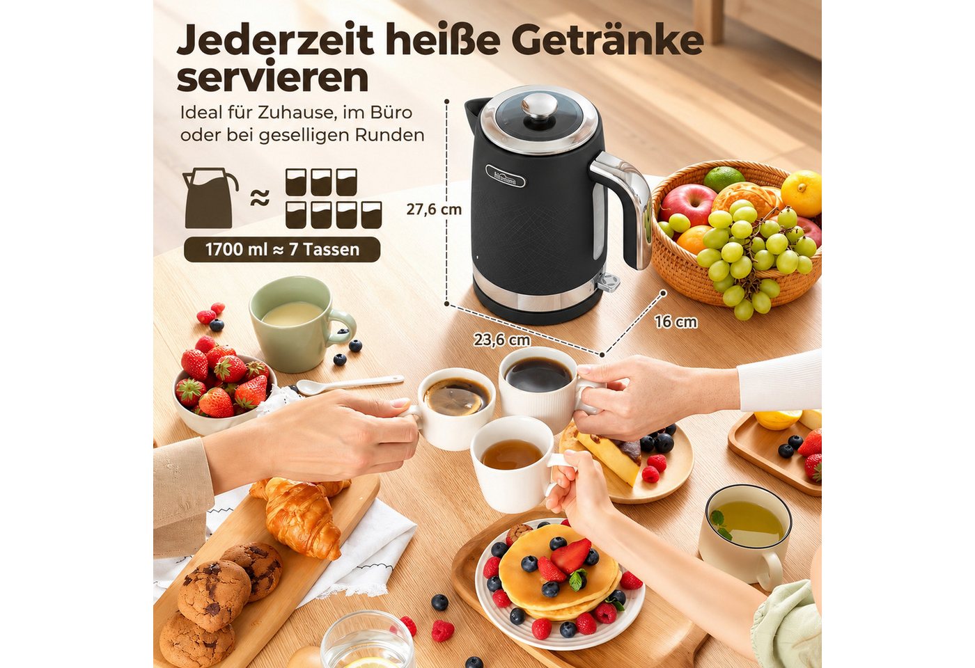 HOMCOM Frühstücks-Set Schnellkoch-Wasserkocher und Toaster mit Thermostat und Kalkfilter (1-tlg), Set aus Wasserkocher und Toaster