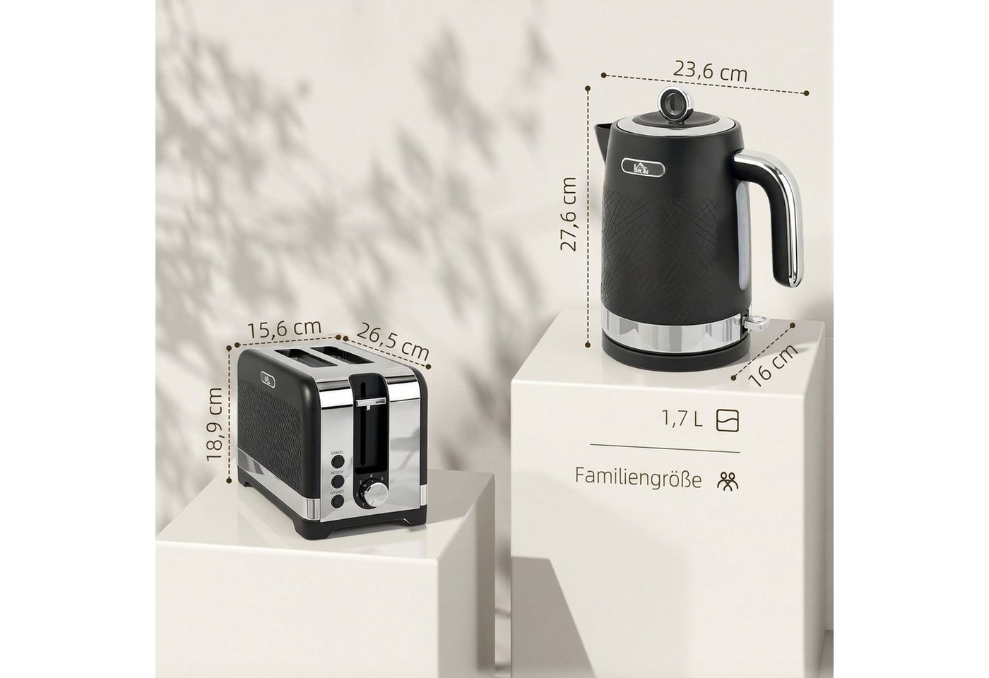 HOMCOM Frühstücks-Set Schnellkoch-Wasserkocher und Toaster mit Thermostat und Kalkfilter (1-tlg), Set aus Wasserkocher und Toaster Bild 2