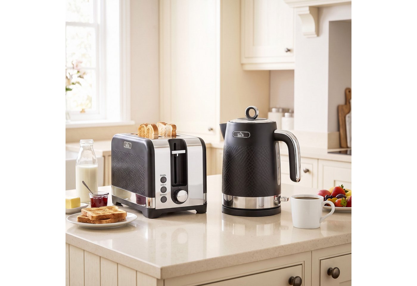 HOMCOM Frühstücks-Set Schnellkoch-Wasserkocher und Toaster mit Thermostat und Kalkfilter (1-tlg), Set aus Wasserkocher und Toaster Bild 3