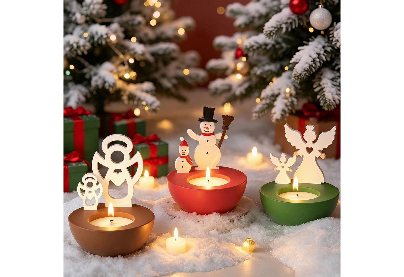 FOUORTUNATE-BEE Silikonform Silikonform Weihnachts Kerzenständer Schneemann Weihnachtsbaum Engel, (Silikonform, Gießform, Weihnachtsdeko, für Bastelarbeiten)