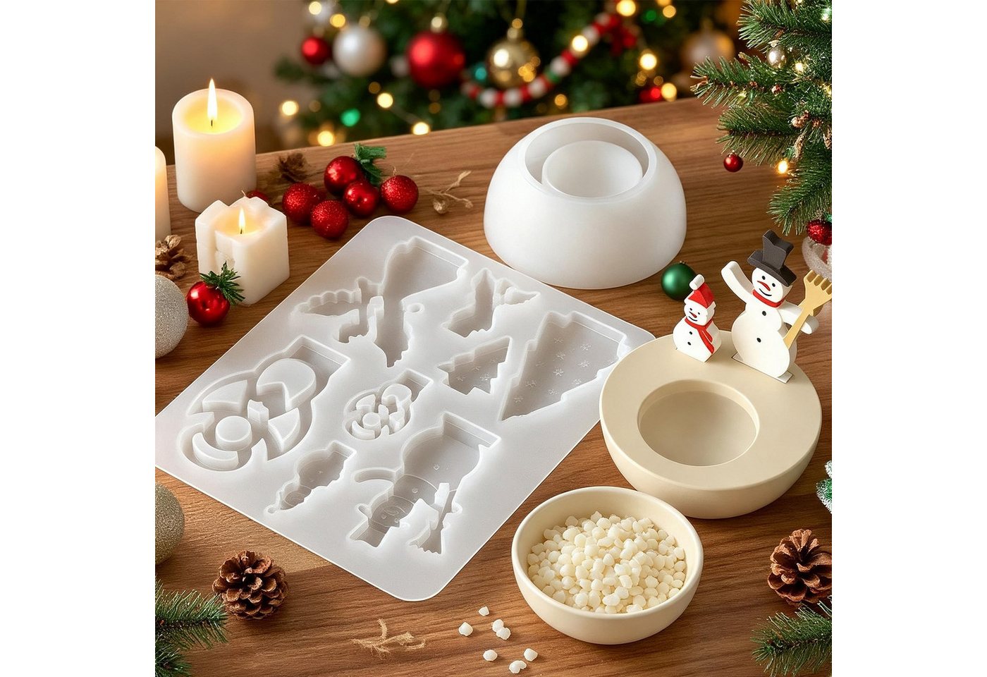 FOUORTUNATE-BEE Silikonform Silikonform Weihnachts Kerzenständer Schneemann Weihnachtsbaum Engel, (Silikonform, Gießform, Weihnachtsdeko, für Bastelarbeiten) Bild 2