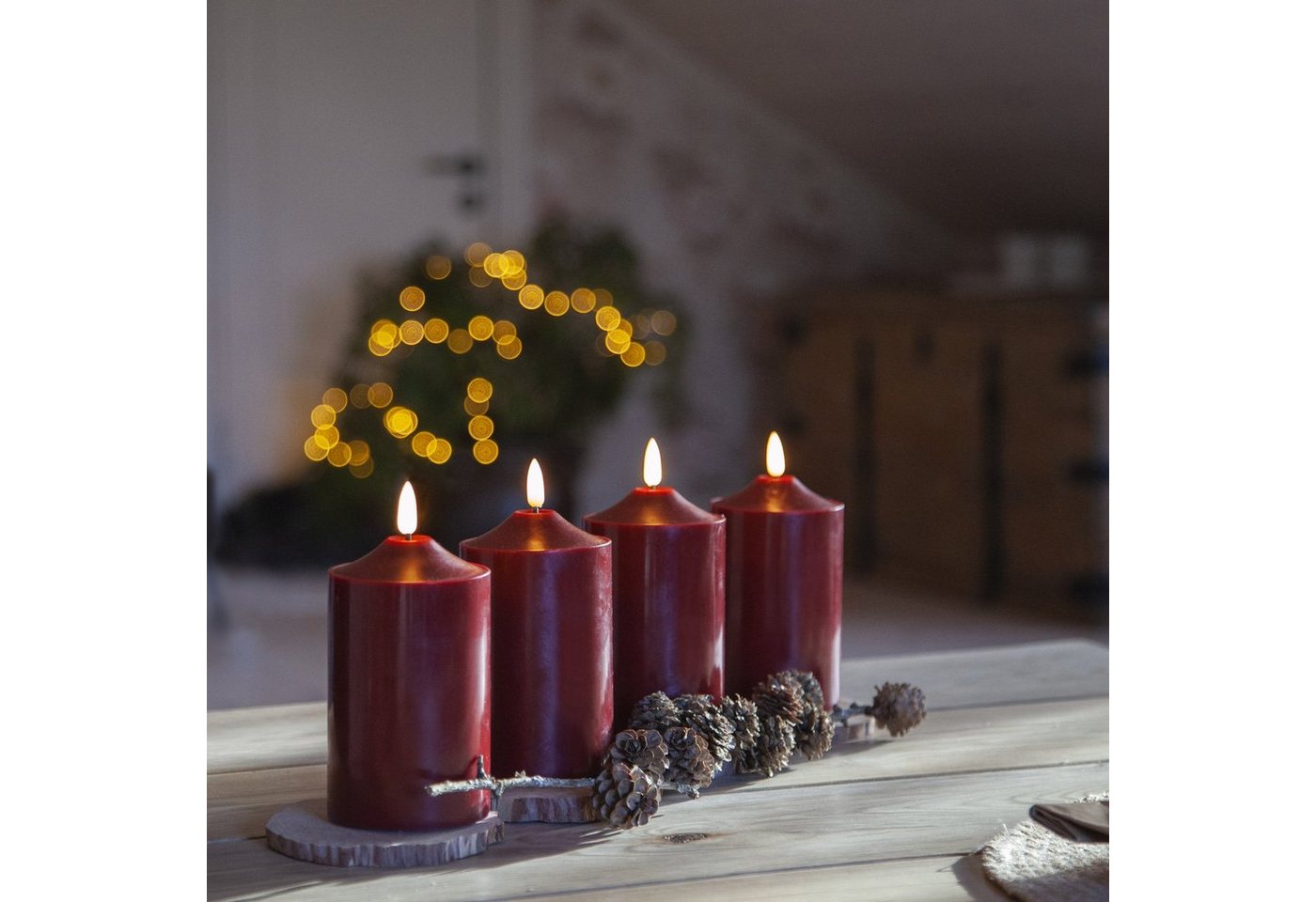 MARELIDA LED-Kerze LED Kerzenset Adventskerzen Weihnachten Echtwachs Timer rot 4 Stück, LED Classic, warmweiß (2100K bis 3000K) Bild 2