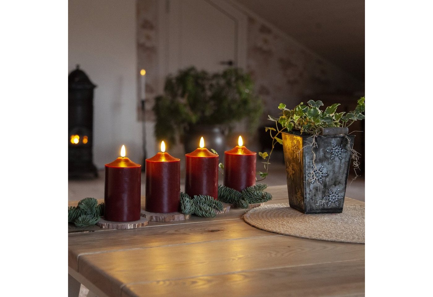MARELIDA LED-Kerze LED Kerzenset Adventskerzen Weihnachten Echtwachs Timer rot 4 Stück, LED Classic, warmweiß (2100K bis 3000K) Bild 4