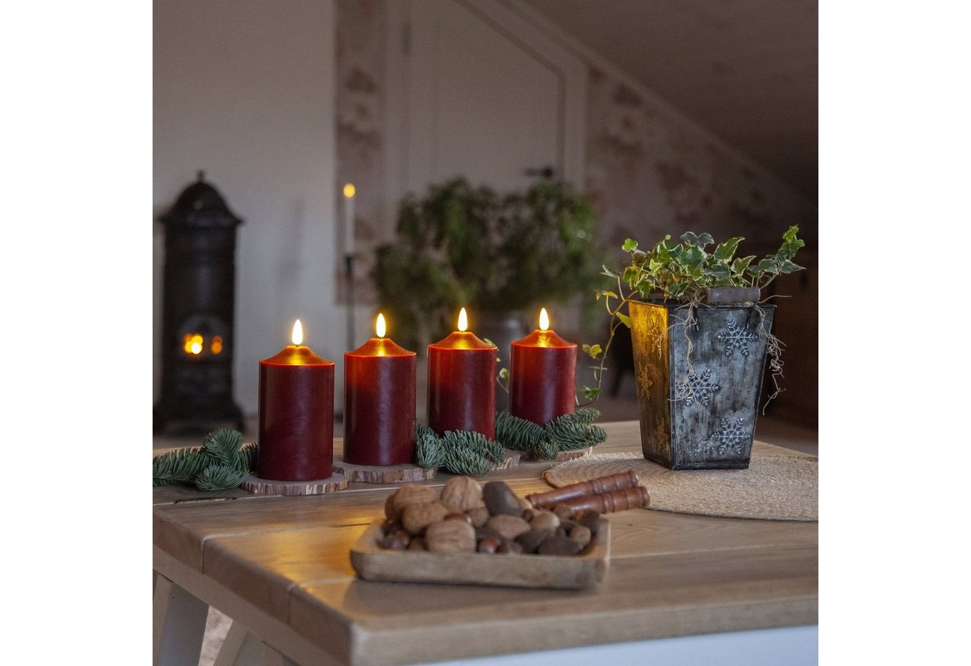 MARELIDA LED-Kerze LED Kerzenset Adventskerzen Weihnachten Echtwachs Timer rot 4 Stück, LED Classic, warmweiß (2100K bis 3000K) Bild 5