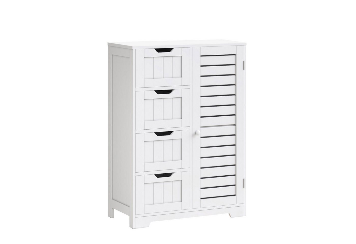 Mondeer Badkommode Badezimmerschrank (Moderne Shutter Design), mit 4 Schubladen 1 Tür,56 x 30 x 82,5cm, Weiß Bild 3