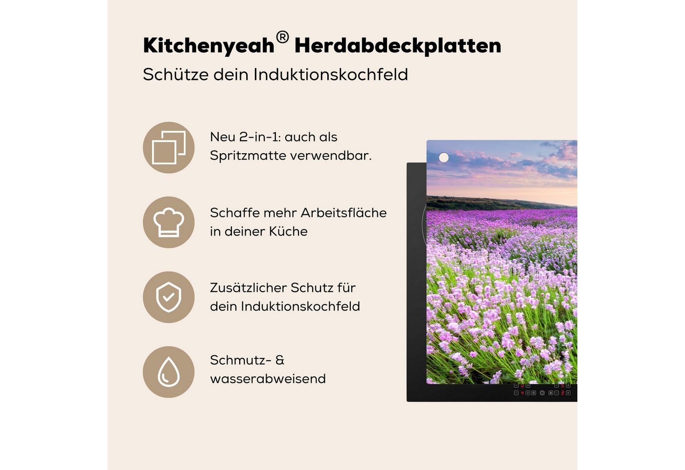 KitchenYeah Küchenrückwand Lavendel - Blumen - Lila - Blumenfeld, (1-tlg), Spritzschutz Küche, Herdabdeckplatte Einteilig, 70x52 cm Bild 2