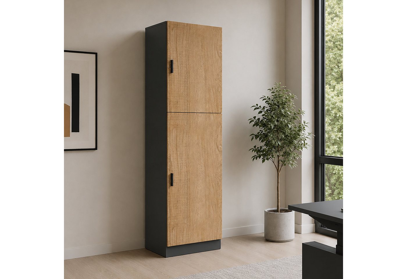 VCM Aktenschrank Dilos Aktenschrank B. 52 x T. 30 x H. 183 cm Mehrzweckschrank mit 2 Drehtüren, 5 Fächer, Wohnzimmerschrank Bild 2