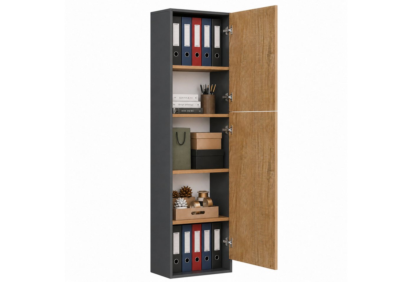VCM Aktenschrank Dilos Aktenschrank B. 52 x T. 30 x H. 183 cm Mehrzweckschrank mit 2 Drehtüren, 5 Fächer, Wohnzimmerschrank Bild 4