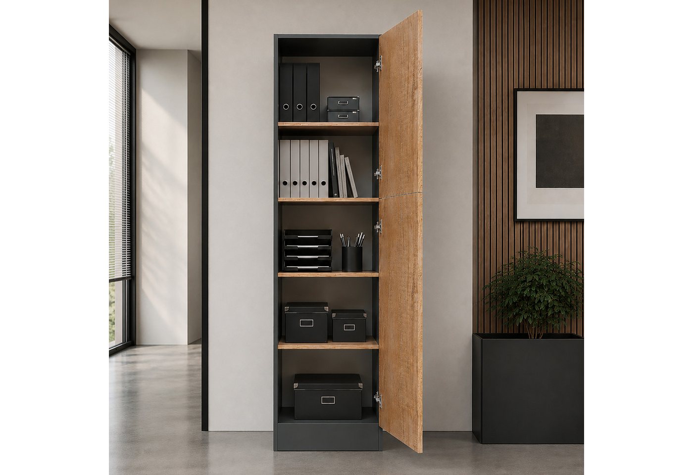 VCM Aktenschrank Dilos Aktenschrank B. 52 x T. 30 x H. 183 cm Mehrzweckschrank mit 2 Drehtüren, 5 Fächer, Wohnzimmerschrank Bild 5