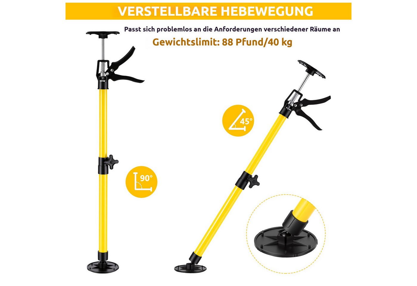 BlingBin Montageklemme 2er‑Pack Teleskop‑Deckenstützen, verstellbare Montagestützen, B: 20 cm, L: 59 cm, (2er Set, 2-tlg., 59‑115 cm), mit einhand‑Bedienung,verstellbare Länge und Neigungswinkel 59‑115 cm