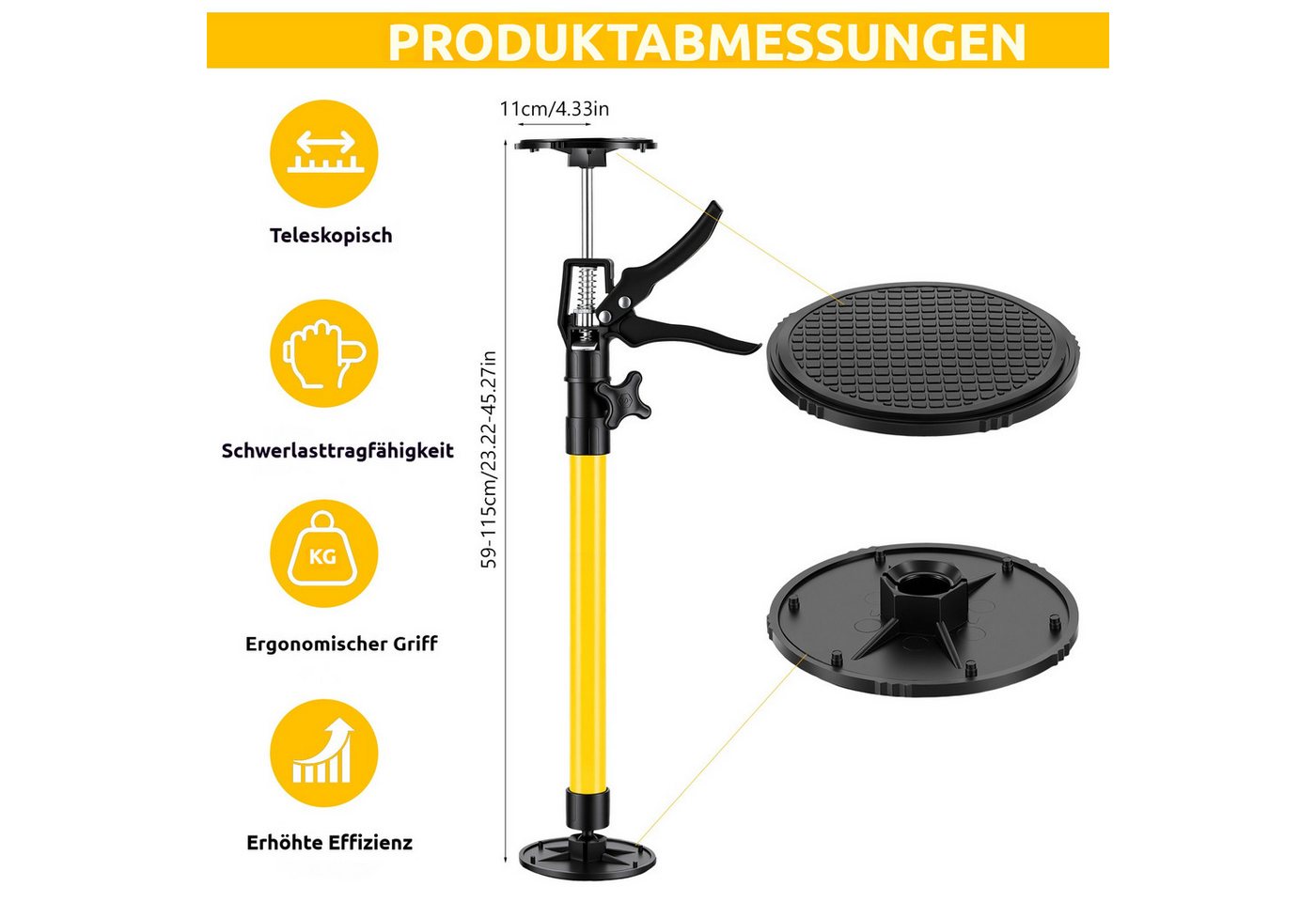 BlingBin Montageklemme 2er‑Pack Teleskop‑Deckenstützen, verstellbare Montagestützen, B: 20 cm, L: 59 cm, (2er Set, 2-tlg., 59‑115 cm), mit einhand‑Bedienung,verstellbare Länge und Neigungswinkel 59‑115 cm Bild 2
