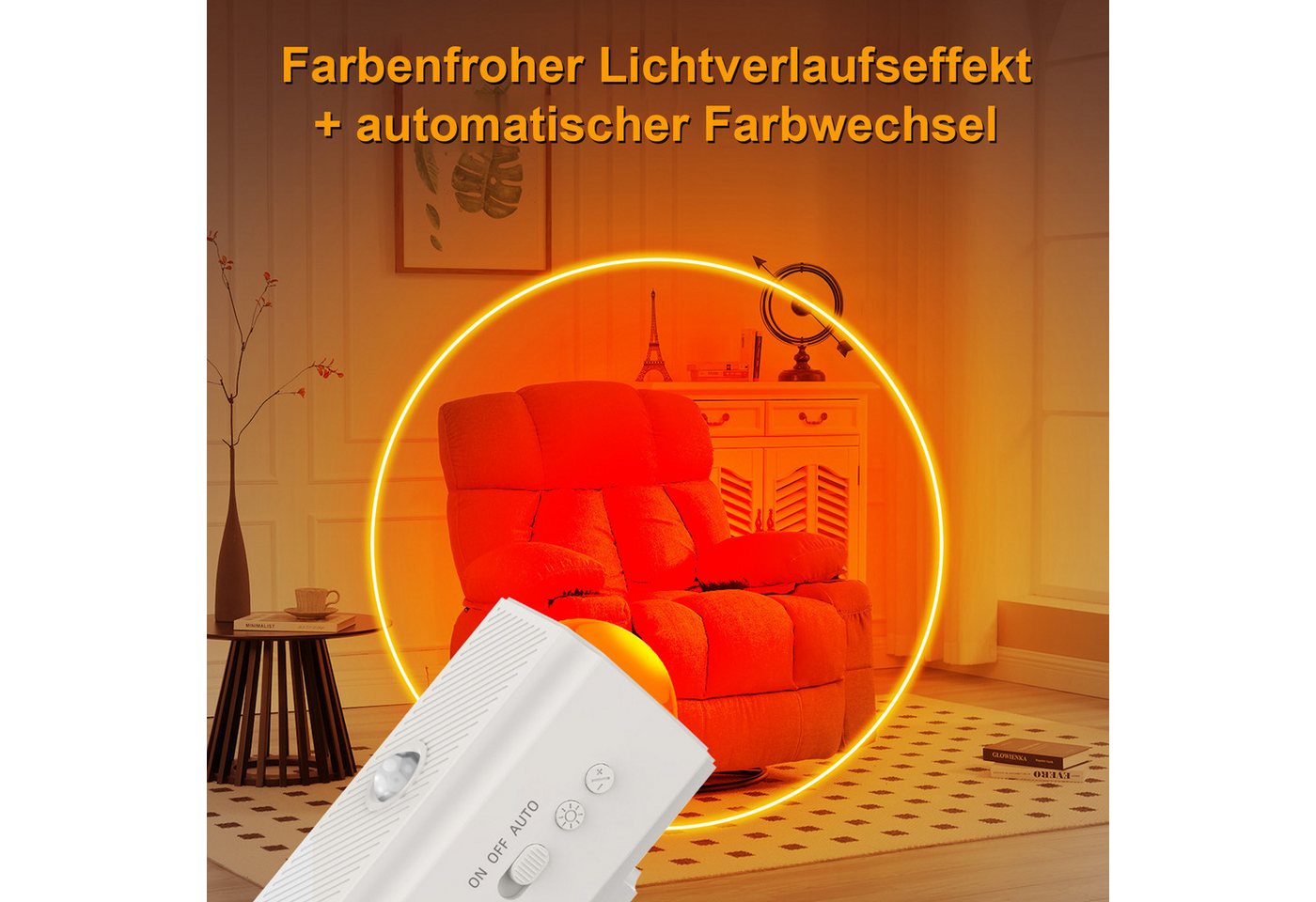 Rosnek LED Nachtlicht mit Bewegungsmelder, Akku, RGB, dimmbar, magnetisch, aufladbar, LED fest integriert, Treppenlicht mit Dämmerungssensor für Flur, Schrank & Schlafzimmer