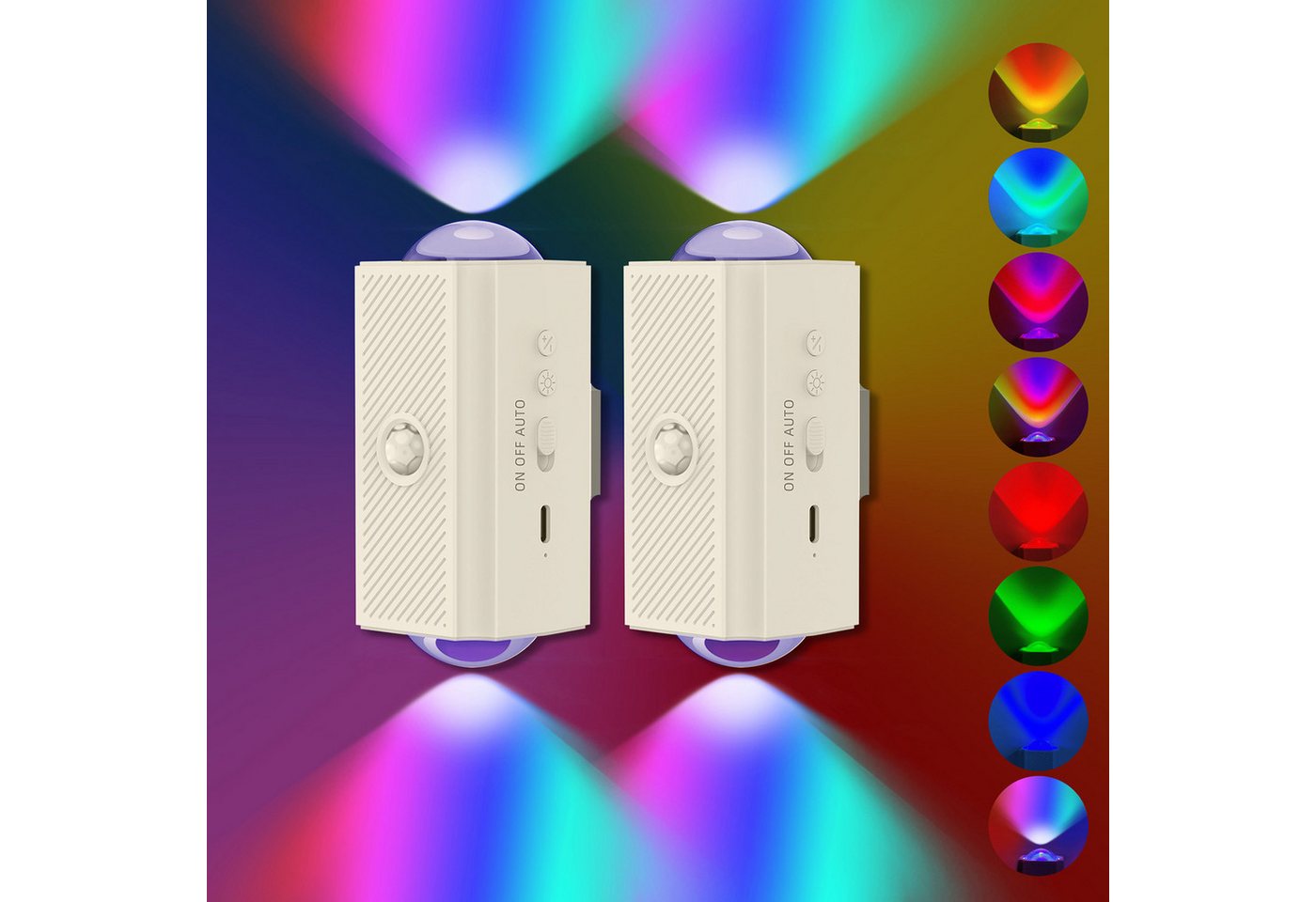 Rosnek LED Nachtlicht mit Bewegungsmelder, Akku, RGB, dimmbar, magnetisch, aufladbar, LED fest integriert, Treppenlicht mit Dämmerungssensor für Flur, Schrank & Schlafzimmer Bild 3