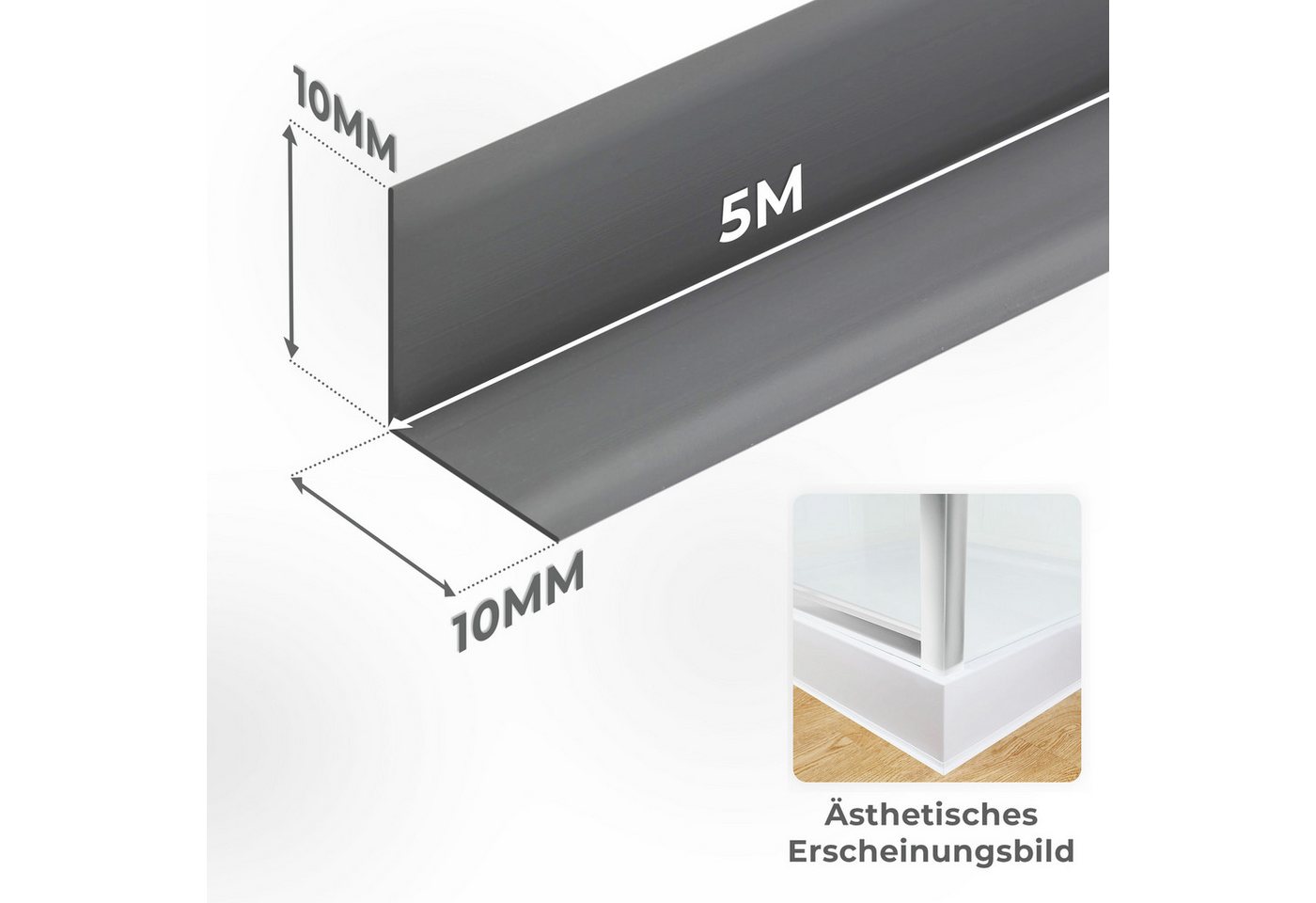 Quest Sockelleiste Weichsockelleiste Selbstklebend 10x10 mm, L: 500 cm, H: 1,00 cm, Packung, 1-St., wasserfest, UV-beständig, für Küche & Bad