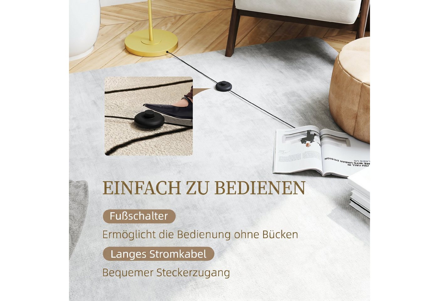 HOMCOM Stehlampe, ohne Leuchtmittel, mit Stahlständer für Schlafzimmer, Weiß