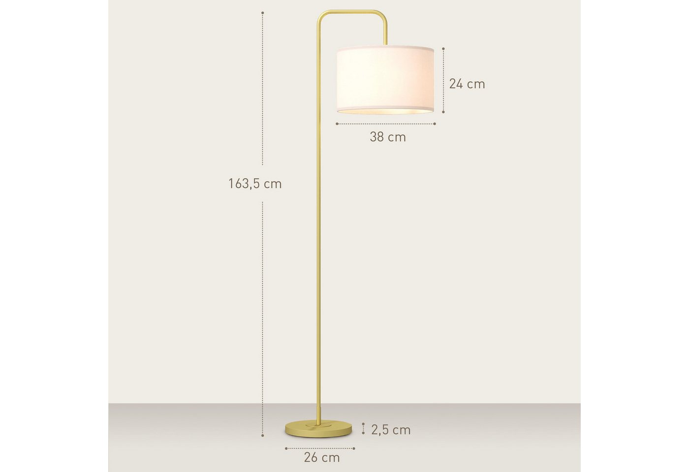 HOMCOM Stehlampe, ohne Leuchtmittel, mit Stahlständer für Schlafzimmer, Weiß Bild 4