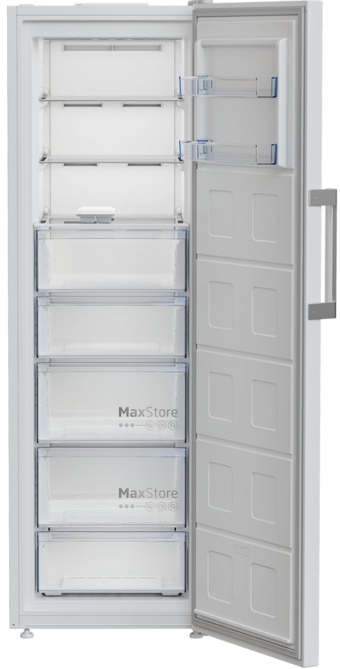 BEKO Gefrierschrank NoFrost B7RFNE316W, 186,5 cm hoch, 59,7 cm breit, NoFrost & –15°C FreezerGuard – nie wieder abtauen, auch im Keller