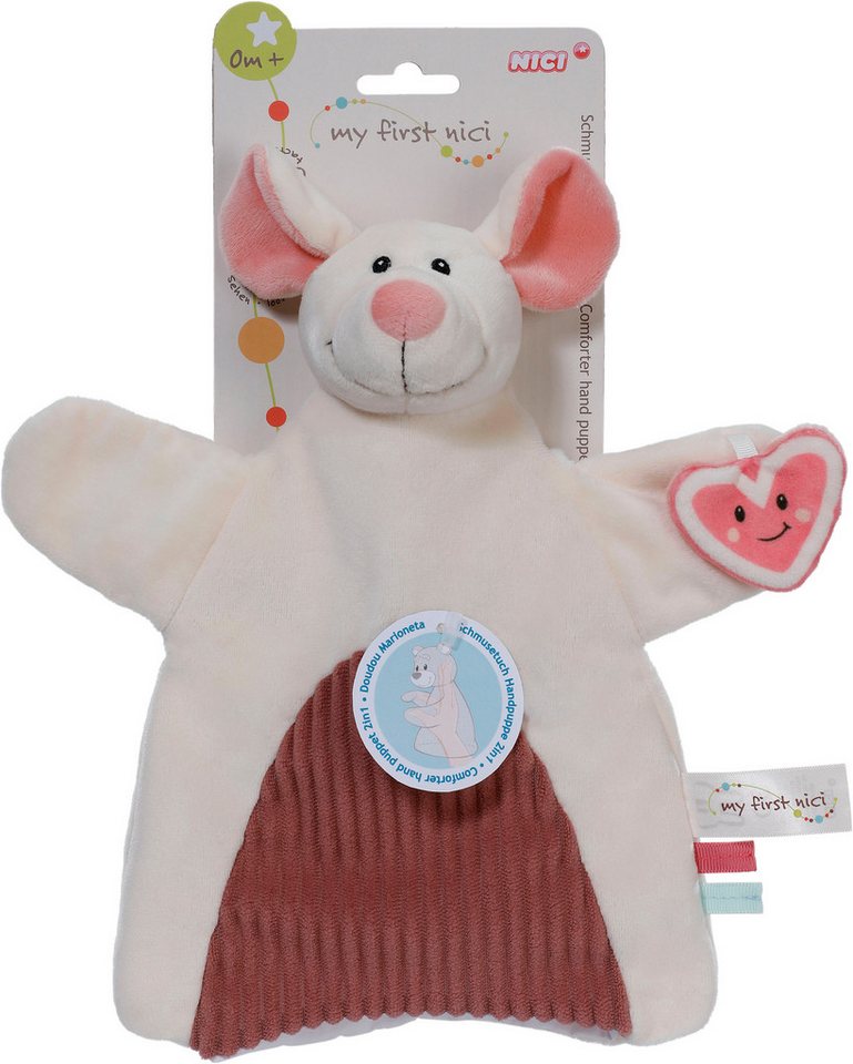 Nici Schmusetuch My first NICI, Handpuppe Maus 2in1 26x25 cm, sanfte Materialmix aus glattem und geripptem Plüsch Bild 3