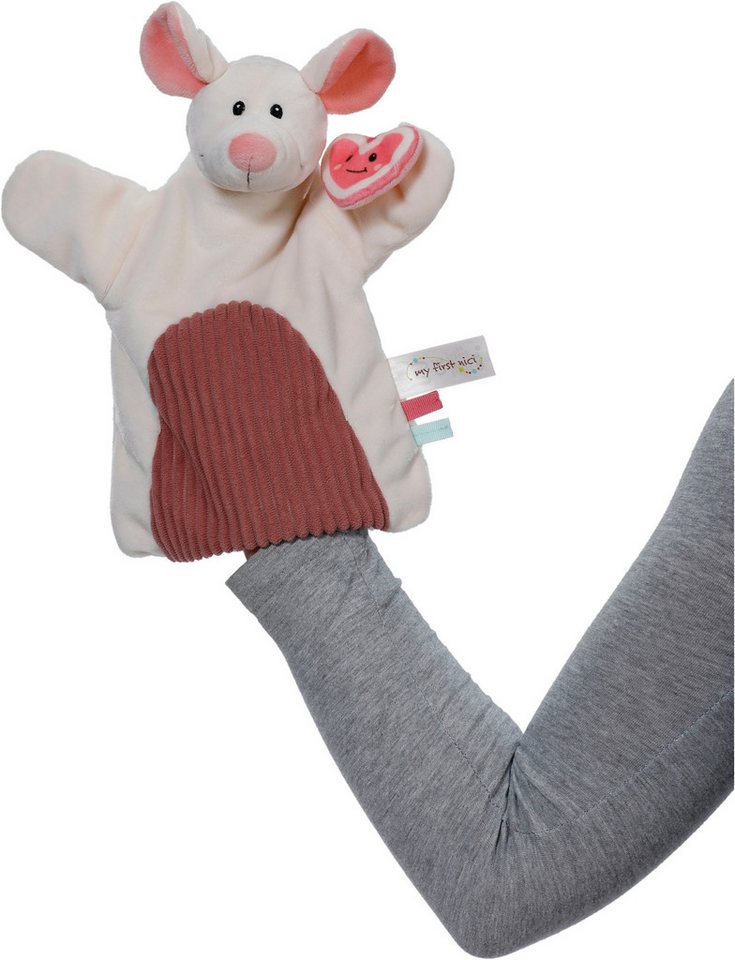 Nici Schmusetuch My first NICI, Handpuppe Maus 2in1 26x25 cm, sanfte Materialmix aus glattem und geripptem Plüsch Bild 5