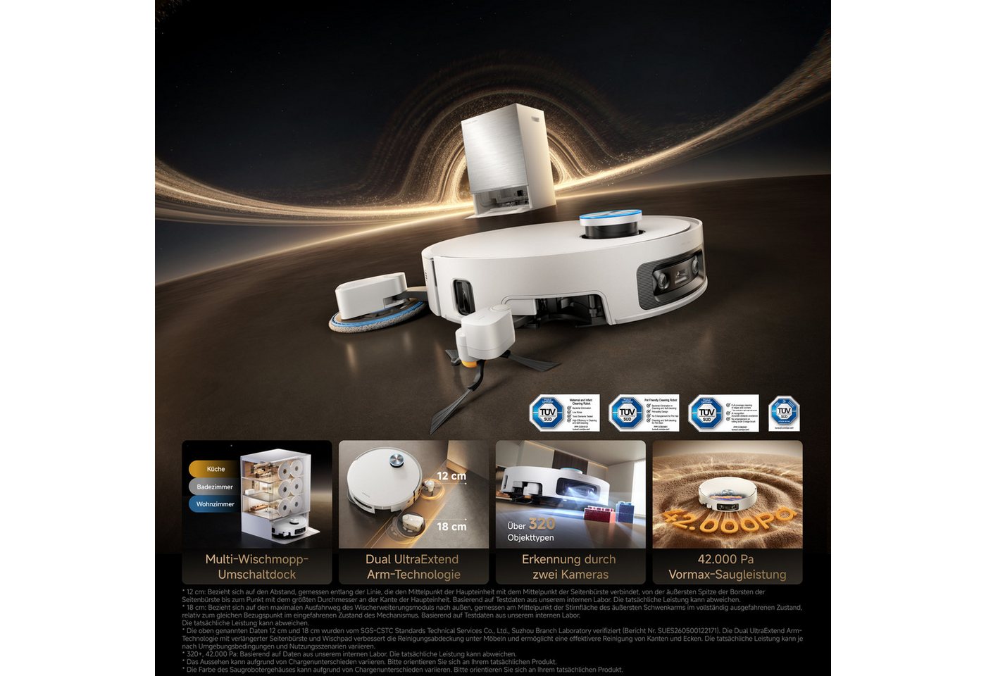 Dreame Saugroboter X60 Pro Ultra Matrix, 700 W, 42.000 Pa, Multi-Wischmopp, KI-Dual-Kamera