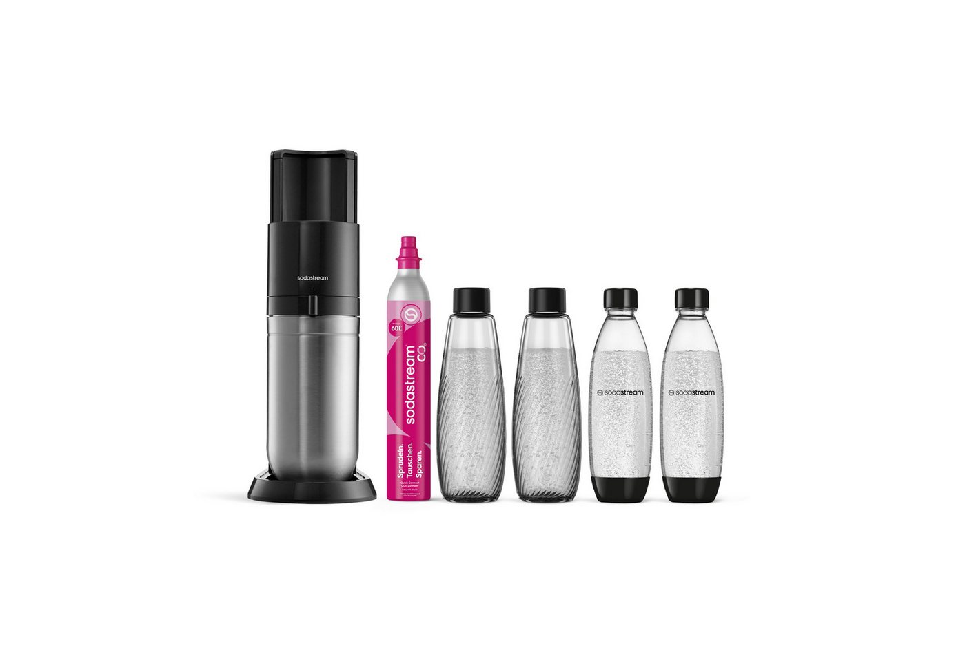SodaStream Wassersprudler DUO Wassersprudler titan, Vorteilspack XL, (Set, 6-tlg), Glas- und Kunststoffflaschen nutzbar, DUO-Paket mit 4 Flaschen Bild 3