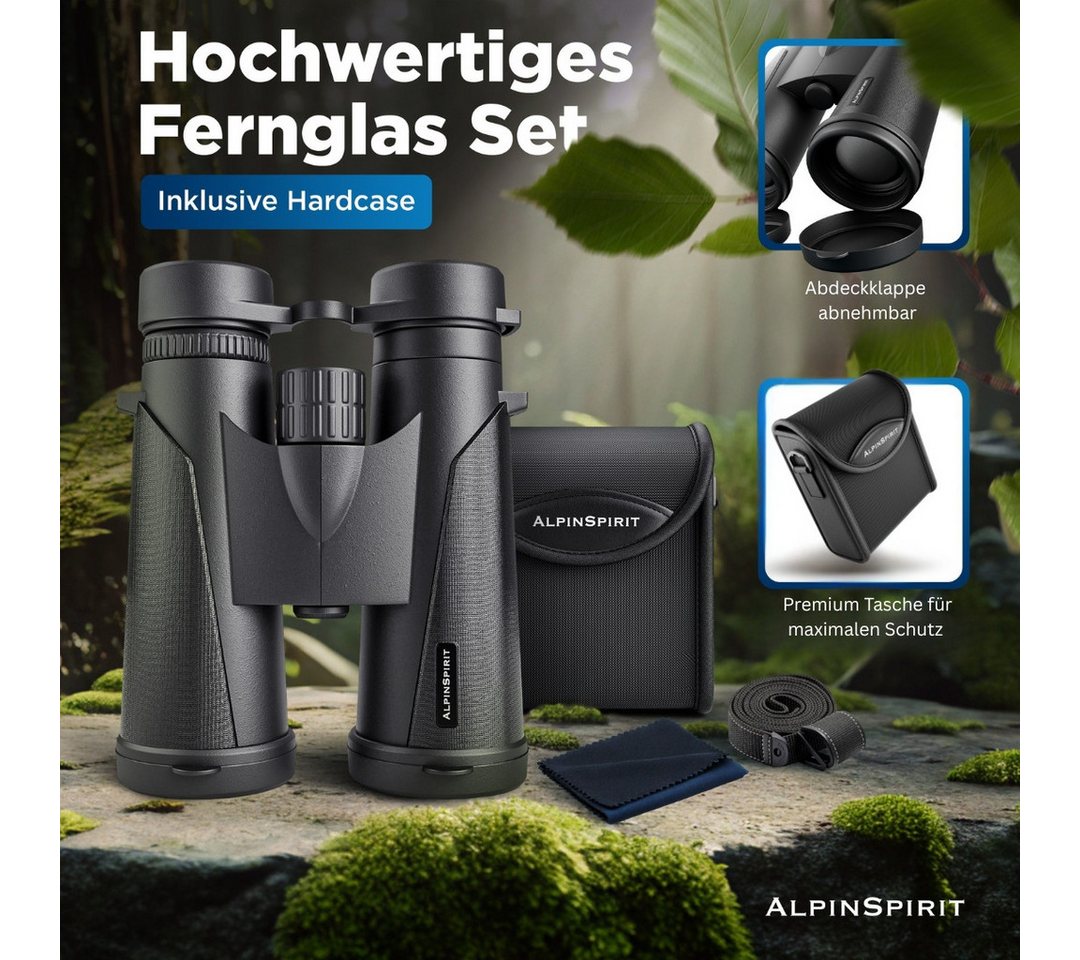 AlpinSpirit Fernglas 10x42 inkl. Tasche & Zubehör (Testsieger) – für Brillenträger Fernglas (10x42, Ideal für Sport, Reise, Freizeit - FMC & BAK4)
