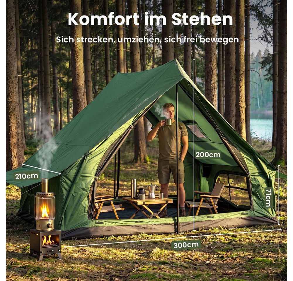 Meulbaty aufblasbares Zelt Campingzelt, 300x210x200 cm, Schnell aufzubauen, leicht transportieren, Personen: 4 (1 tlg., mit Kaminöffnung, Gampingzelt aus Oxford-Stoff), Air Glamping Zelte für 4 Jahreszeiten Camping Bild 4
