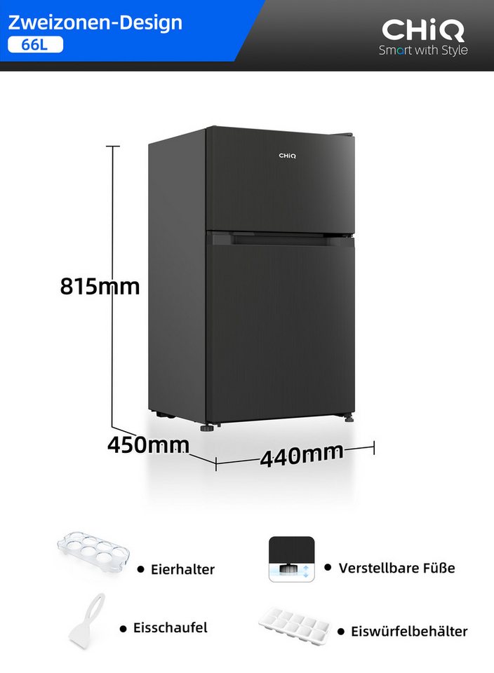 CHiQ Kühl-/Gefrierkombination Top Freezer CTM68LGD, 81.5 cm hoch, 44 cm breit, 4-Sterne-Gefrieren, 12 Jahre Garantie auf den Kompressor Bild 4