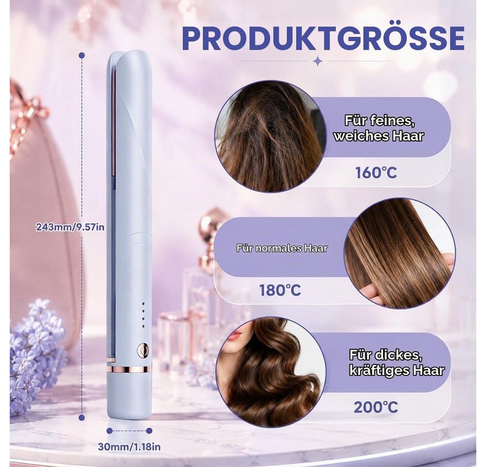 FELIXLEO Mini-Reiseglätteisen Mini Glätteisen Kabellos Tragbarer Haarglätter mit Akku 2 in 1 Bild 4
