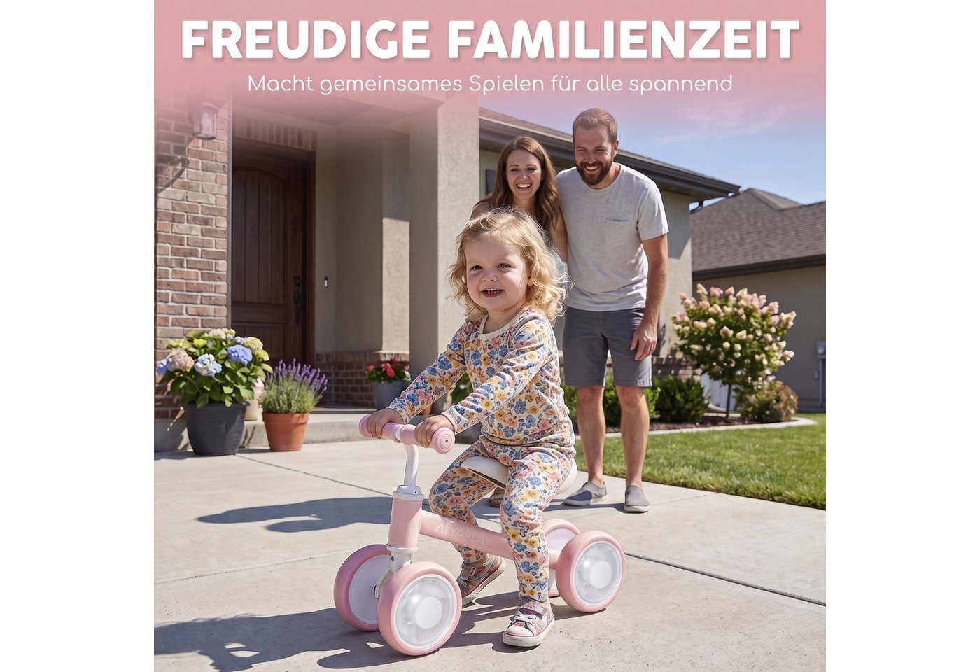 AIYAPLAY Laufrad mit verstellbarem Sitz 6 Zoll, 4 blinkende Räder, 135° Lenkbegrenzung
