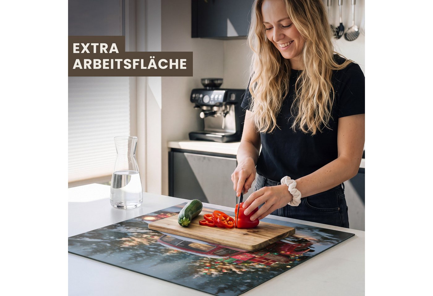 MuchoWow Herd-Abdeckplatte Weihnachts-LKW - Schneewald - Rot, Vinyl, (1 tlg), Küche Herdabdeckung Ceranfeld Induktionsfeld Vinyl, 60x60 cm Bild 3