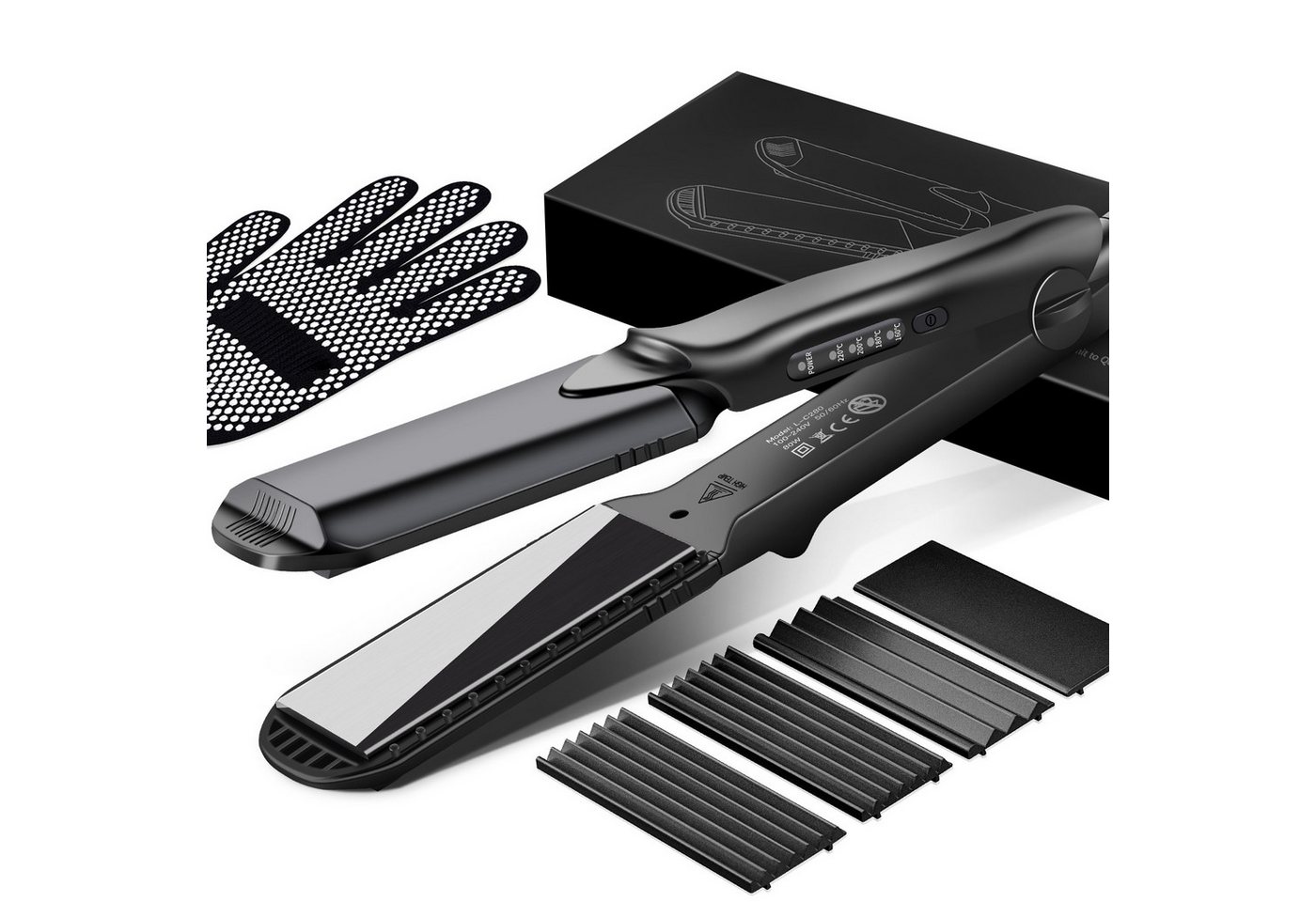 HS Onsing Welleneisen 4-in-1-Haarglätter,Kreppeisen für Haare, Glätteisen Kreppeisen Keramik-Turmalin-Beschichtung, 30 S Aufwärmen, Austauschbaren Platten
