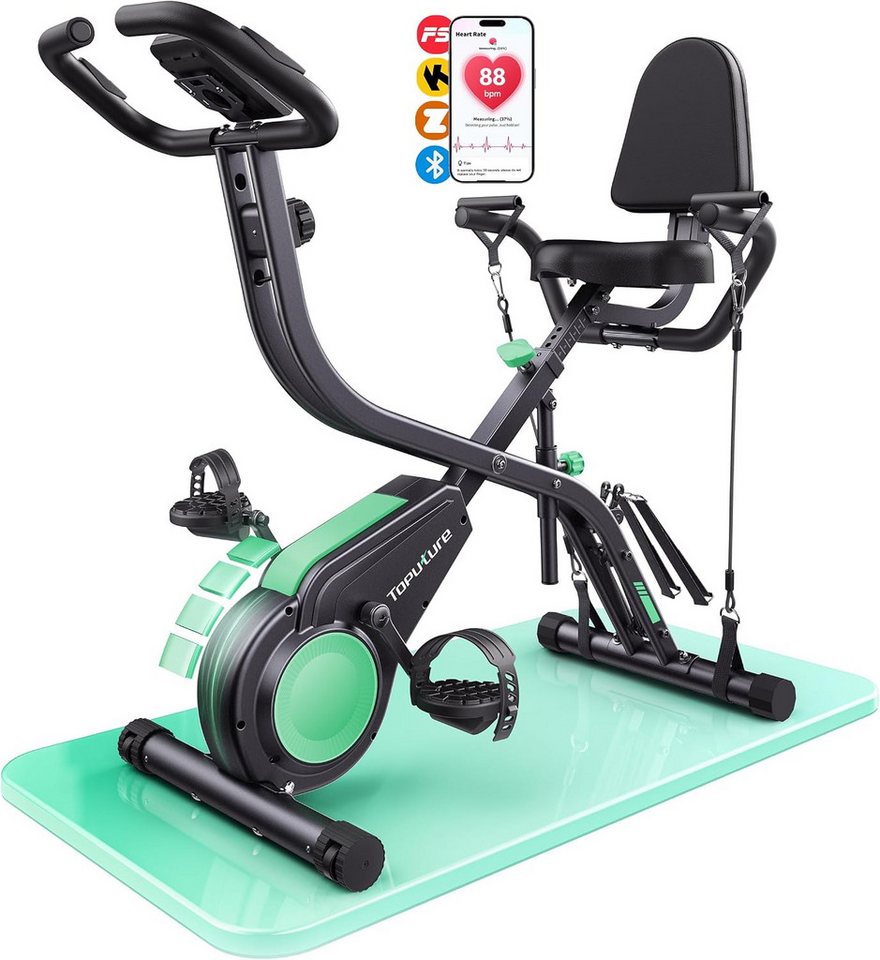 Toputure Heimtrainer Fahrrad Klappbar mit App, 5-in-1 Fitnessbike mit Hand-Bein-Zugseilen, 16 Magnetwiderstand, Indoor Hometrainer bis 140 KG, Ultraleise Bild 3