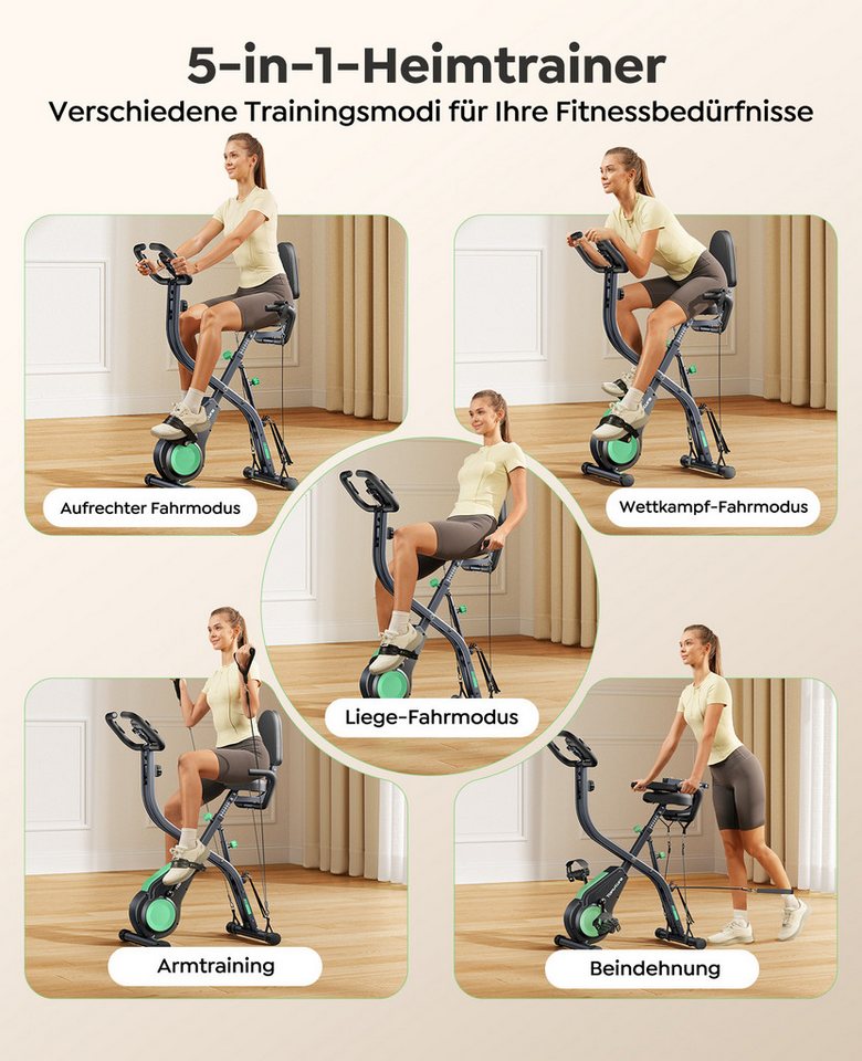 Toputure Heimtrainer Fahrrad Klappbar mit App, 5-in-1 Fitnessbike mit Hand-Bein-Zugseilen, 16 Magnetwiderstand, Indoor Hometrainer bis 140 KG, Ultraleise Bild 5