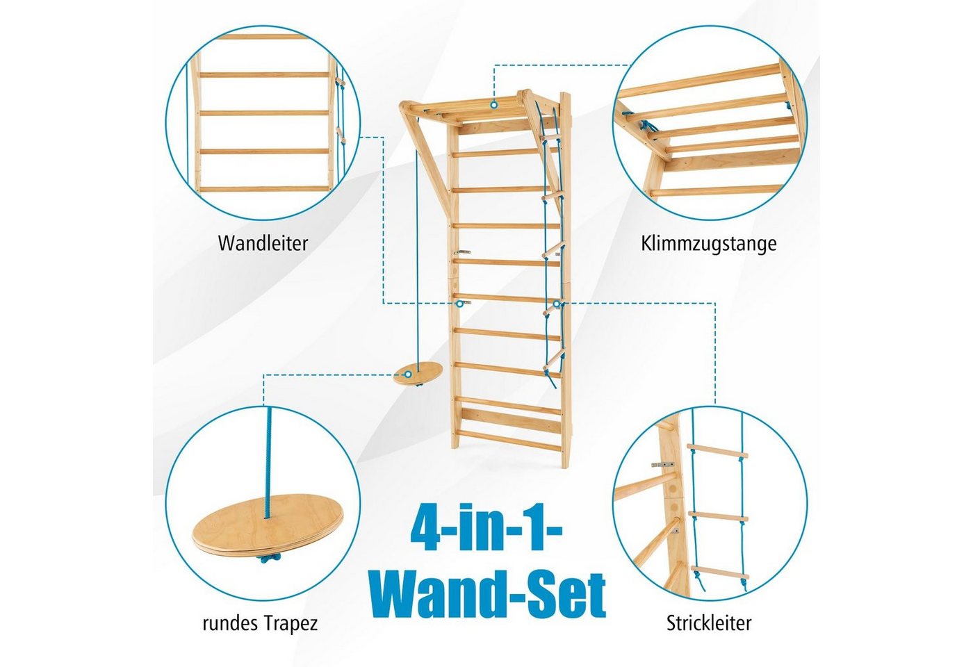 COSTWAY Sprossenwand Turnwand, aus Holz, bis 100 kg, mit Seilleiter Bild 4