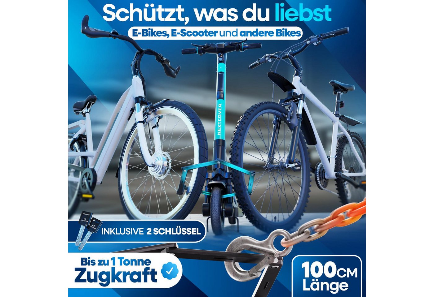 Nextcover Faltschloss SteelSecure mit Halterung, ca. 100 oder 120 cm, Schlüssel oder Code