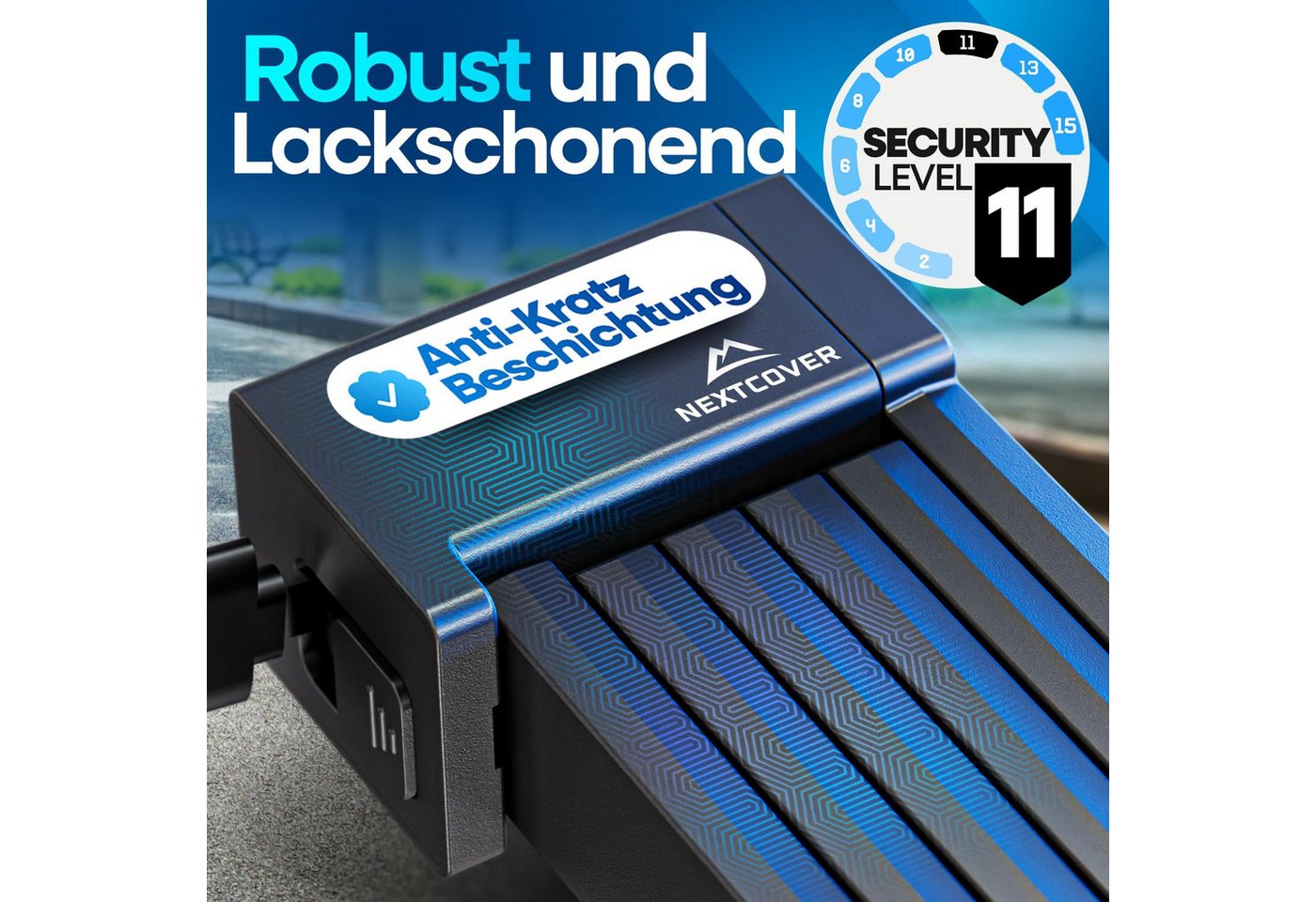 Nextcover Faltschloss SteelSecure mit Halterung, ca. 100 oder 120 cm, Schlüssel oder Code Bild 3