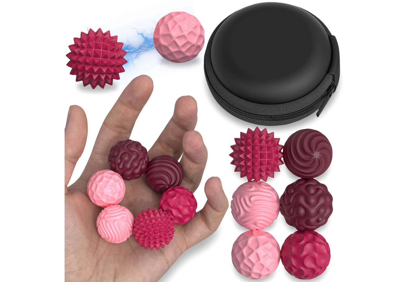 Sarcia.eu Anti-Stress-Ball Magnetische SENSORISCHE ANTI-STRESS-Kugeln, 6 rosa Silikonbälle + ETUI