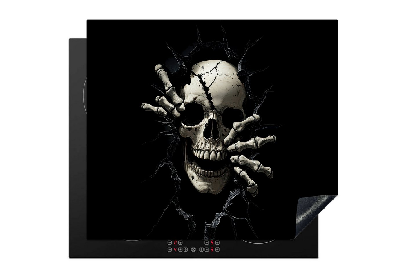 MuchoWow Herd-Abdeckplatte Totenkopf - Schwarz - Totenkopf - Gruselig, Vinyl, (1 tlg), Küche Herdabdeckplatte Ceranfeld Vinyl Einteilig, 59x52 cm Bild 3