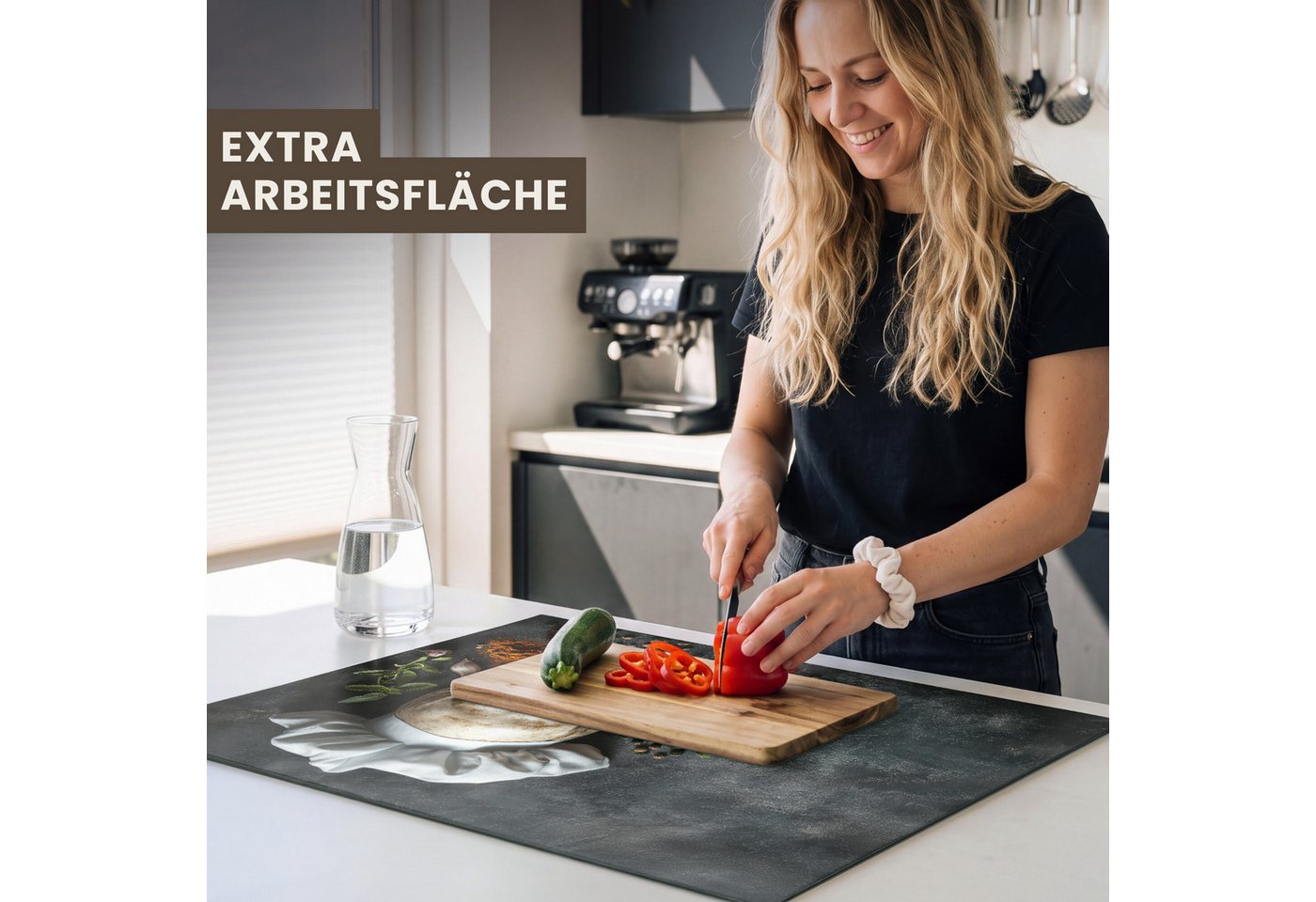 MuchoWow Herd-Abdeckplatte Skelett - Gewürz - Lebensmittel - Schädel - Koch, Vinyl, (1 tlg), Küche Herdabdeckung Ceranfeld Induktionsfeld Vinyl, 65x50 cm Bild 5