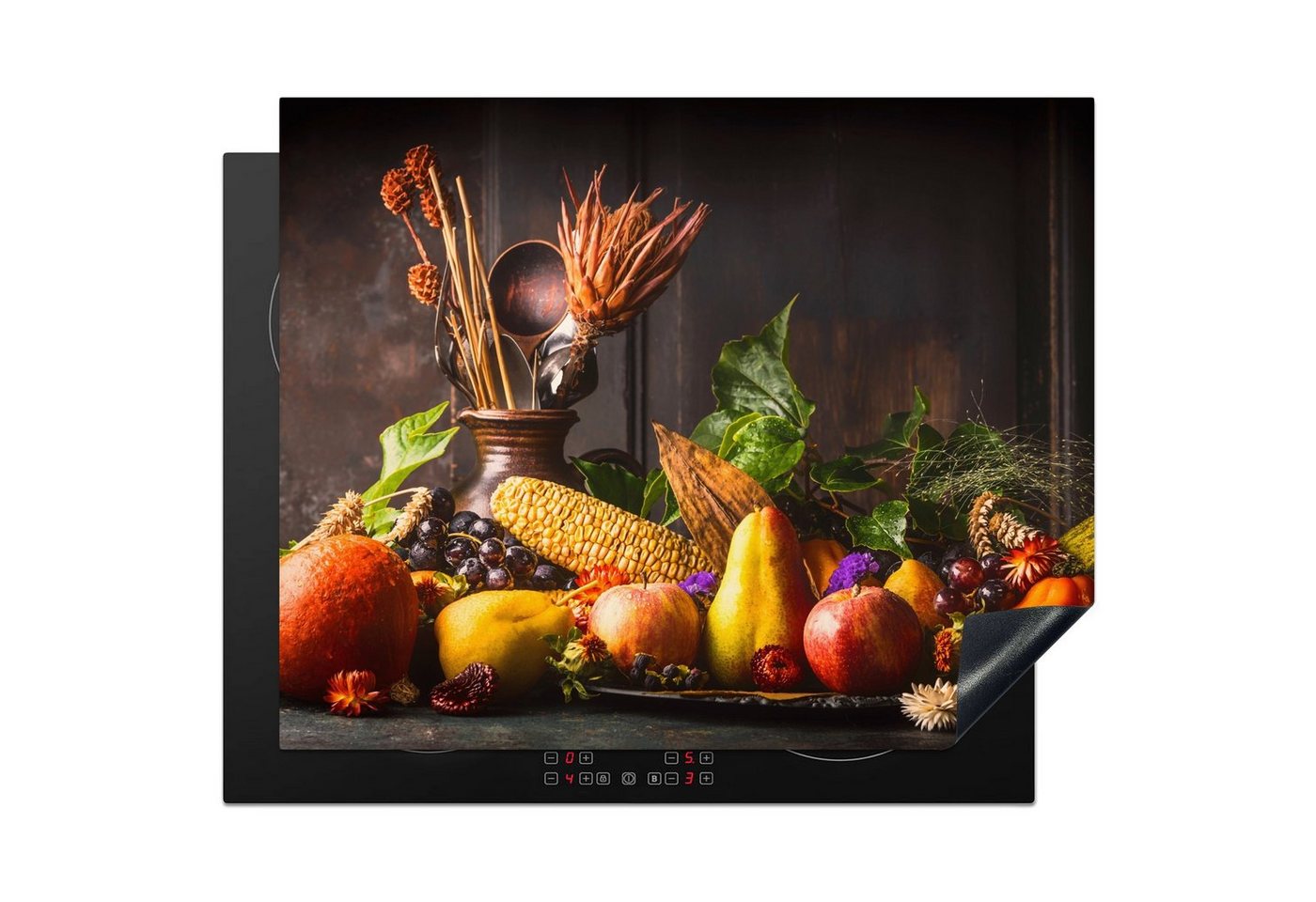 MuchoWow Herd-Abdeckplatte Gemüse - Obst - Rustikal - Tisch, Vinyl, (1 tlg), Abdeckung Induktionskochfeld Schutzmatte, Küche Deko, 65x52 cm Bild 3