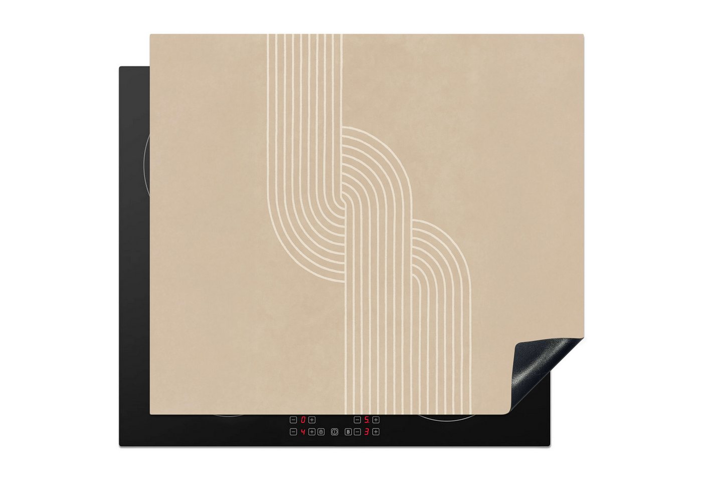 MuchoWow Herd-Abdeckplatte Parallele Linien - Leichte Textur - Beige, Vinyl, (1 tlg), Ceranfeldabdeckung Küche, Herdabdeckplatte Einteilig, 60x52 cm Bild 2