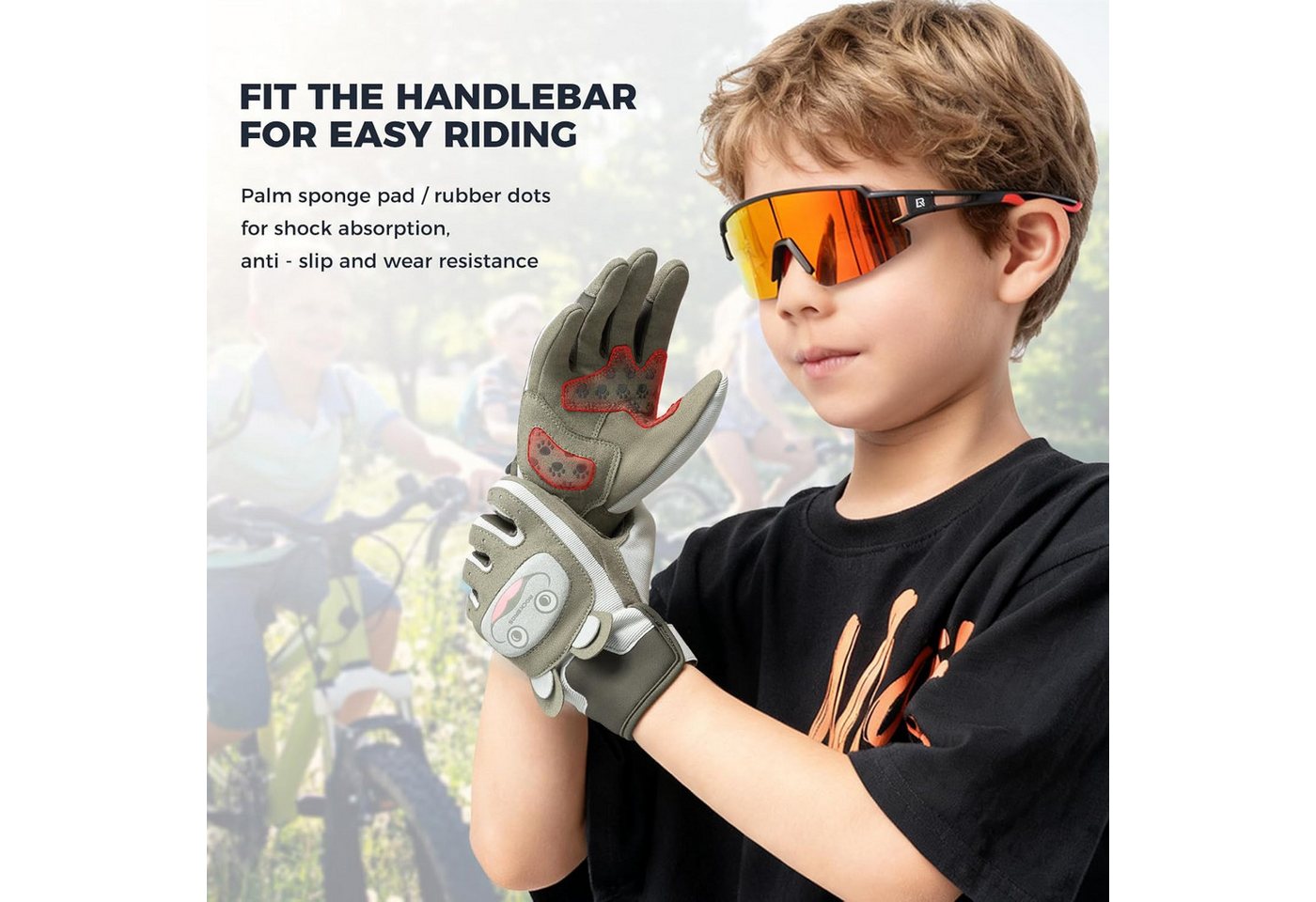 ROCKBROS Fahrradhandschuhe Kinder Fahrradhandschuhe rutschfest Atmungsaktiv Warm