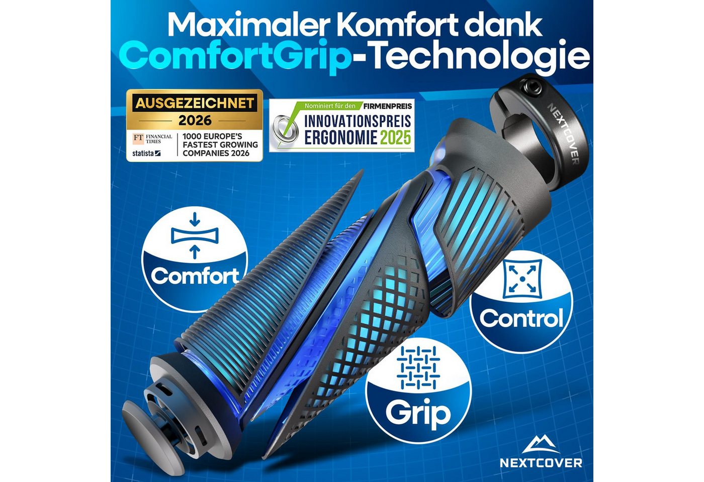 Nextcover Fahrradlenkergriff GripOne Comfort oder Sport, ergonomisch, Alu-Klemmung, Lenker 22,2 mm Bild 3