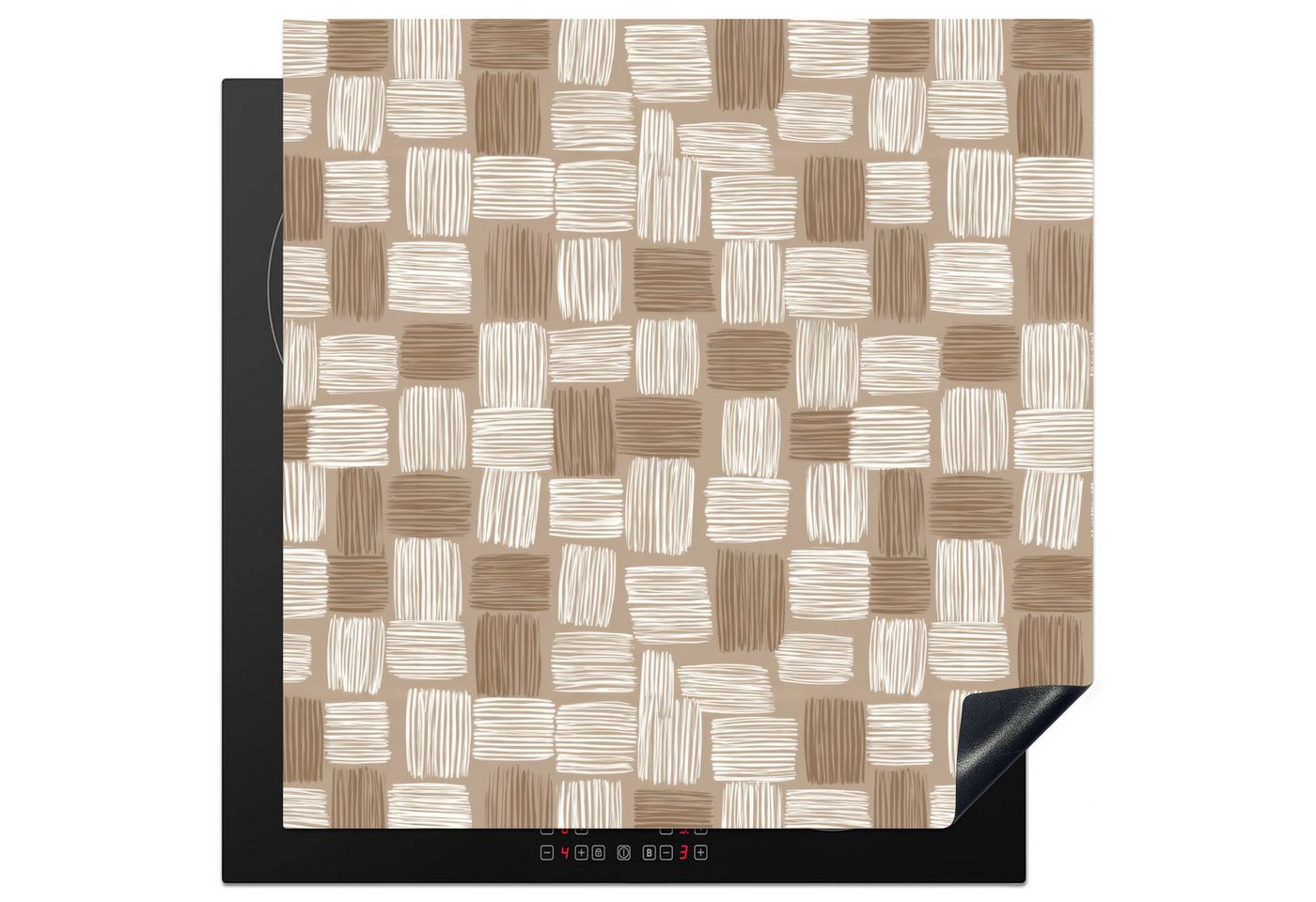 MuchoWow Herd-Abdeckplatte Block - Muster - Braun, Vinyl, (1 tlg), Küche Herdabdeckung Ceranfeld Induktionsfeld Vinyl, 60x60 cm