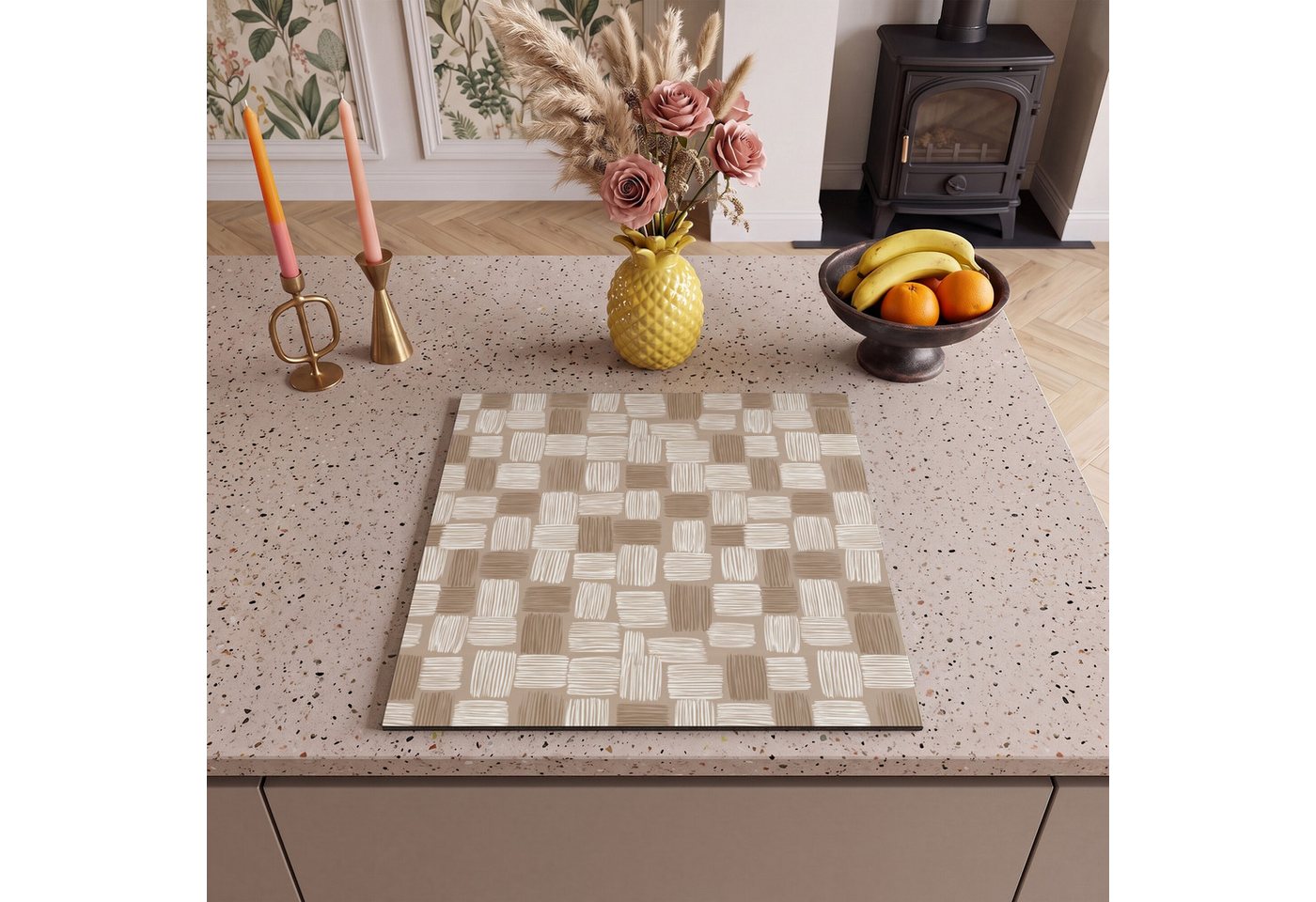 MuchoWow Herd-Abdeckplatte Block - Muster - Braun, Vinyl, (1 tlg), Küche Herdabdeckung Ceranfeld Induktionsfeld Vinyl, 60x60 cm Bild 4