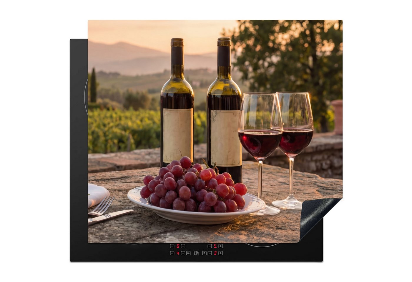 MuchoWow Herd-Abdeckplatte Wein - Gläser - Trauben - Weinberg, Vinyl, (1 tlg), Ceranfeldabdeckung Küche, Herdabdeckplatte Einteilig, 60x52 cm Bild 2